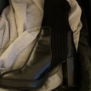 Aquatalia Black Imogen Ribbed Sock Leather Boot